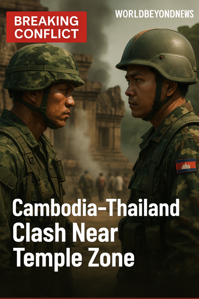 Cambodia Thailand Conflict 2025 – Realistic News Banner by World Beyond News