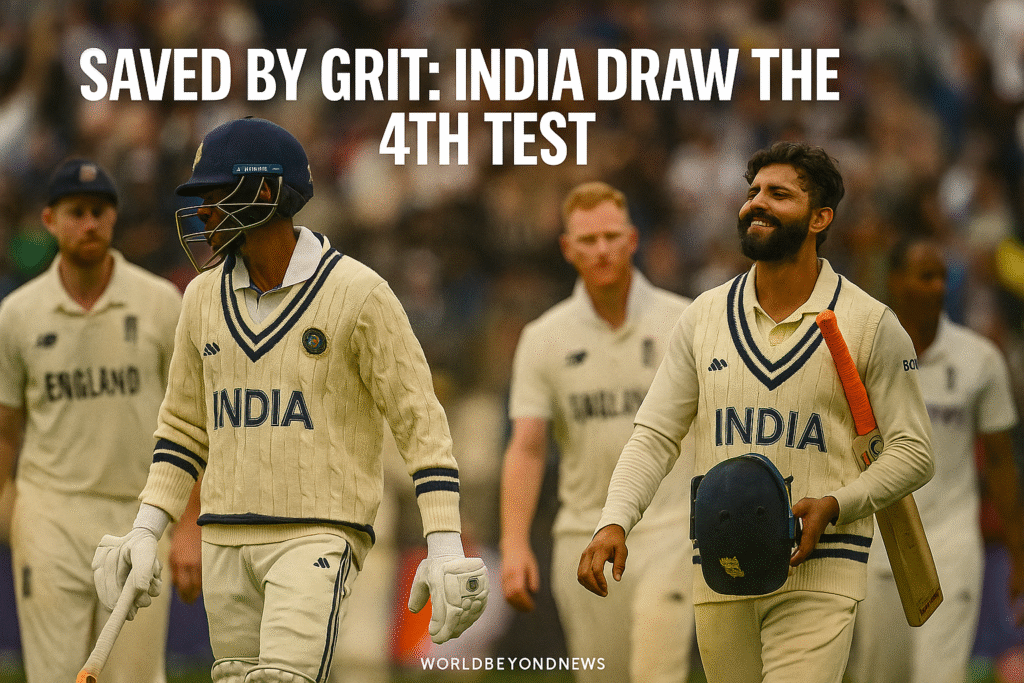 India vs England 4th Test 2025 : Indian players walk off the Old Trafford field after the 4th Test match against England in 2025, showing emotion and unity after a hard-fought performance.