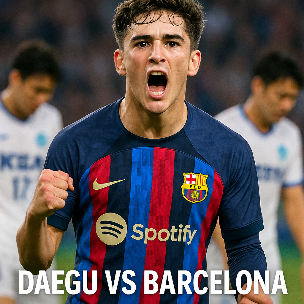 Daegu vs Barcelona - Gavi celebrates goal in 5-0 win